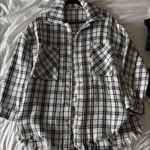 Women's Black & White Plaid Teddy Jacket